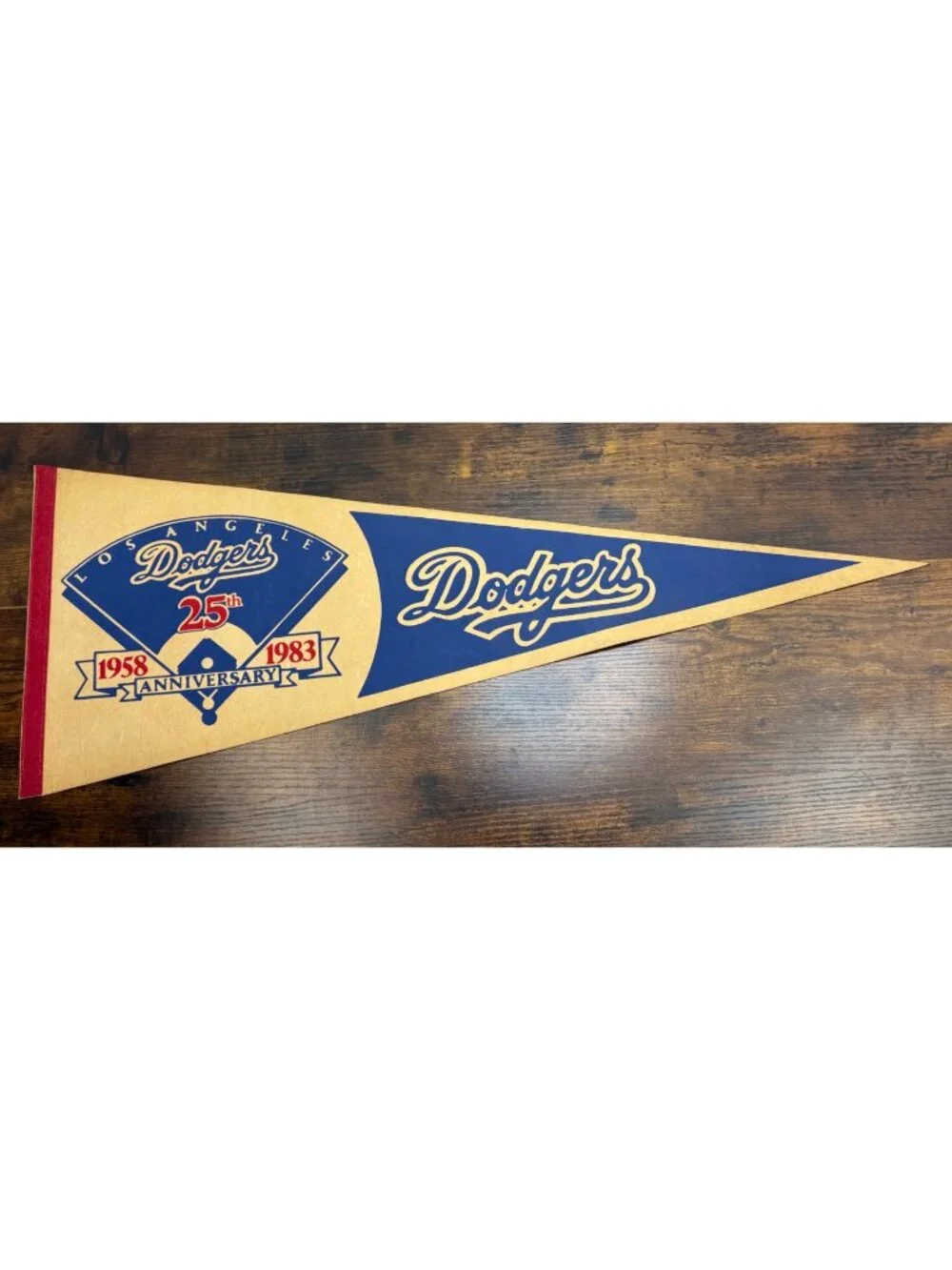 Los Angeles Dodgers 25th Anniversary Pennant Vintage Memorabilia 30 inches